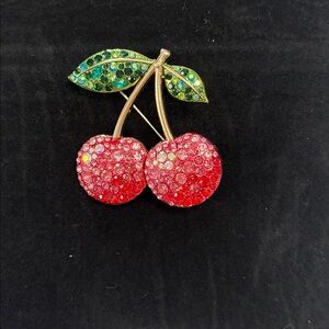 Fashion Jewelry Red and Green Crystal Cherry Brooch